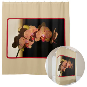 Orchids Yellow Coral Pink Photographic Floral Tan Shower Curtain