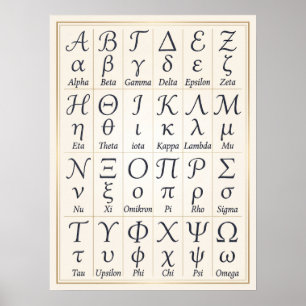 Order Greek Alphabet Letters Cursive, Handwriting Poster