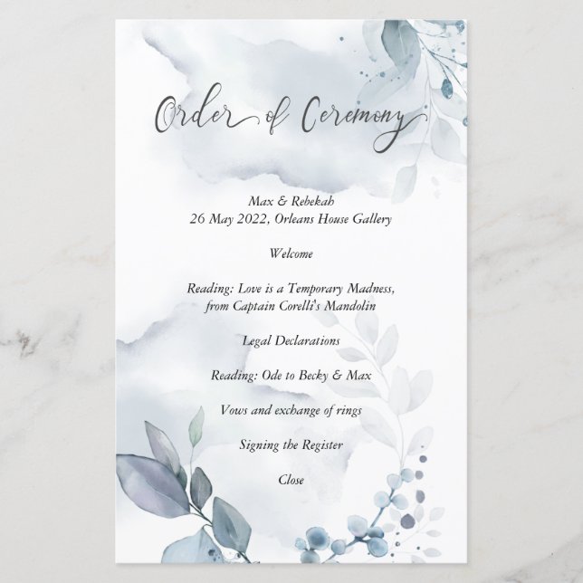 Order of Ceremony  Wispy Dusty Blue Foliage  (Front)