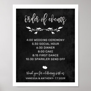 Order of events Chalk wedding sign poster