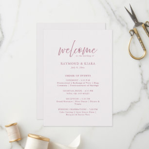 Order of Events Dusty Pink Wedding Program Card