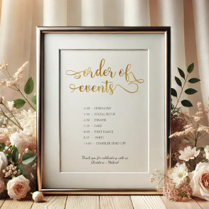 "Order of events" Gold timeline Wedding Sign