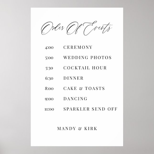 Order of Events Wedding Sign Minimalist Timeline  (Front)