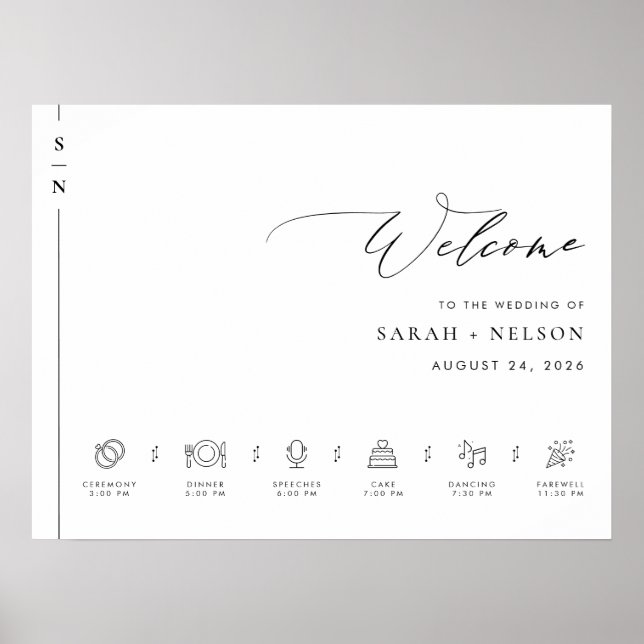Order of Events Wedding Welcome Sign with Timeline (Front)