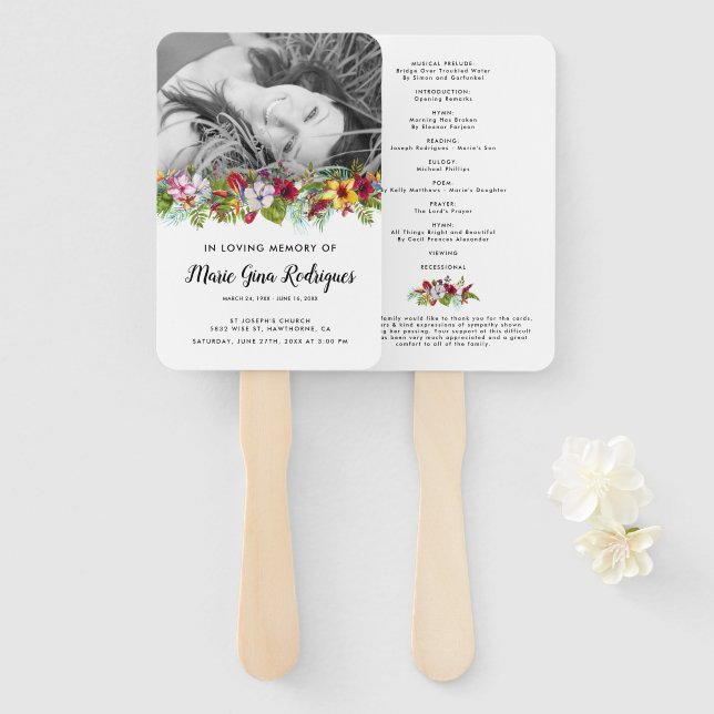 Order of Service Beach Photo Funeral Program Hand Fan (Front and Back)