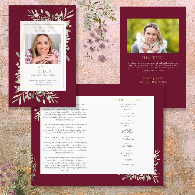 Order Of Service Greenery Funeral Memorial Program (Order Of Service Greenery Funeral Memorial Program)