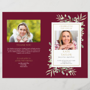 Order Of Service Greenery Funeral Memorial Program