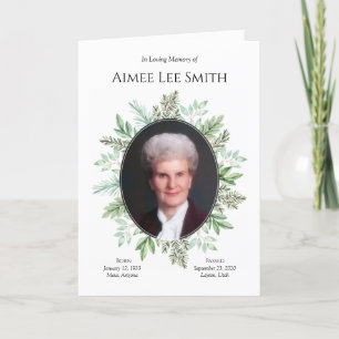 Order of Service   Greenery Funeral Program Card