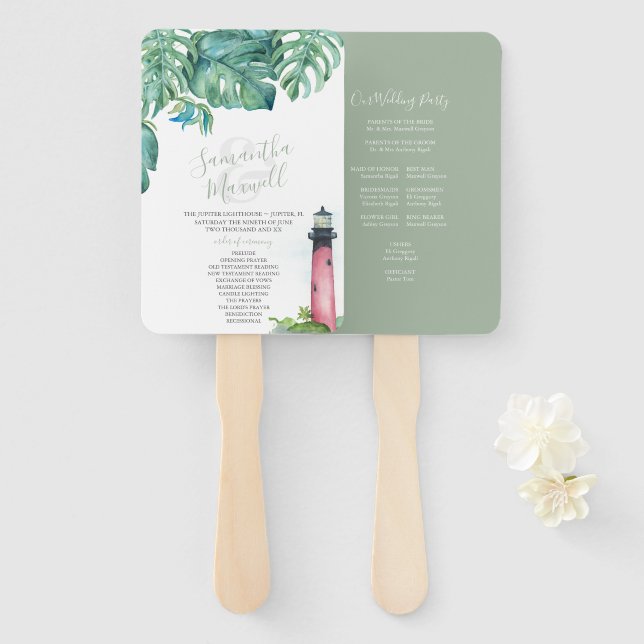 Order of Service Lighthouse Wedding Hand Fan (Front and Back)