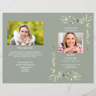 Order Of Service Sage Foliage Funeral Program