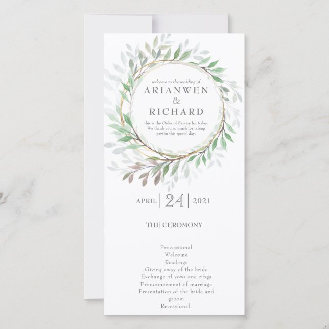 Order of service, Woodland (Front)