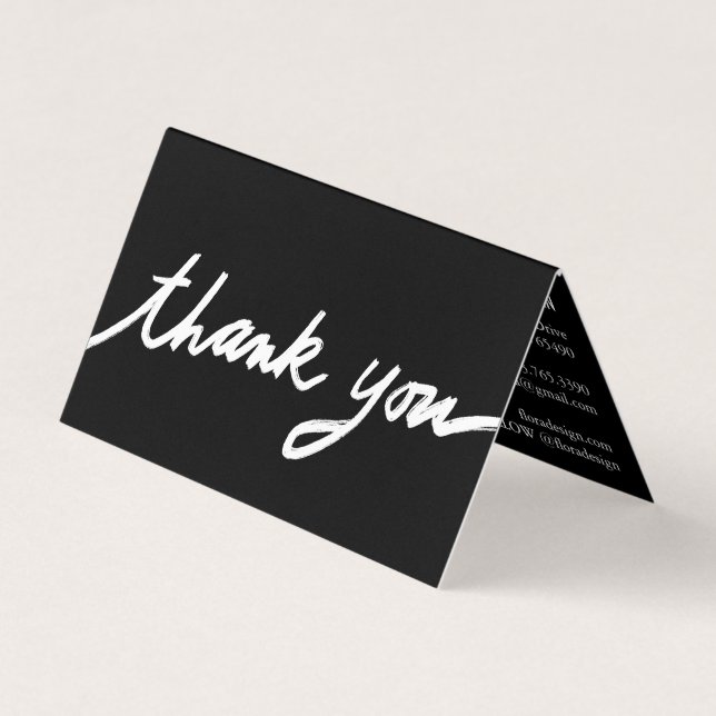 Order Thank You Custom Script Black White Folded  Business Card (Front)