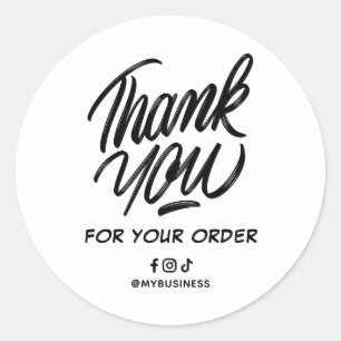 Order Thank You Custom Text & Socials Business Classic Round Sticker