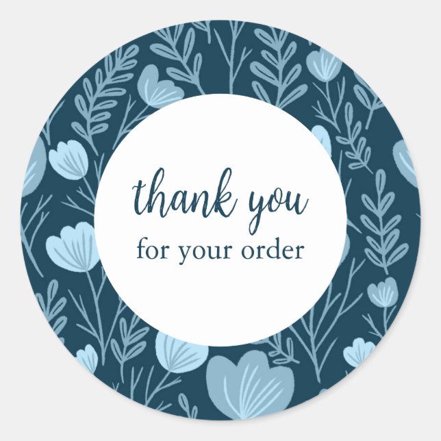Order THANK YOU Cute Custom Blue Floral Flowers Classic Round Sticker (Front)