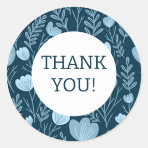 Order THANK YOU Cute Custom Blue Floral Flowers Classic Round Sticker
