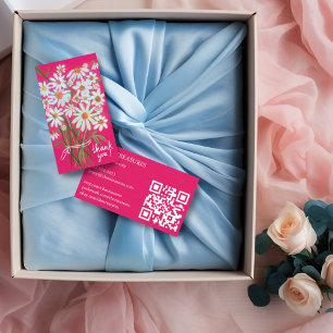Order THANK YOU Cute Daisy Bouquet Pink QR Code Business Card