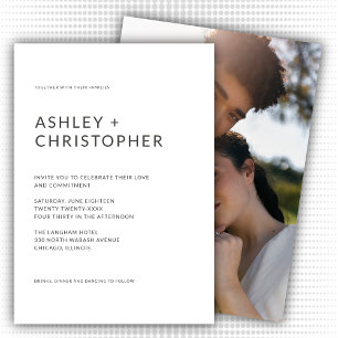 Orderly Dark Slate Minimalist Photo Wedding Invitation