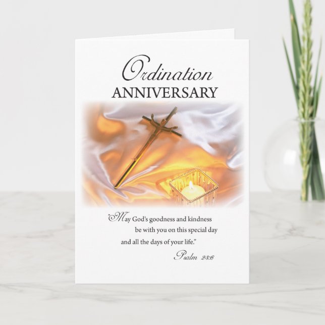 Ordination Anniversary, Cross Candle Card (Front)