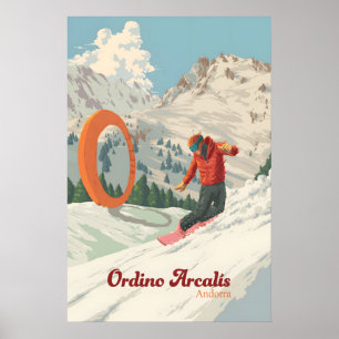 Ordino Arcalis Andorra Snowboarding Travel Poster