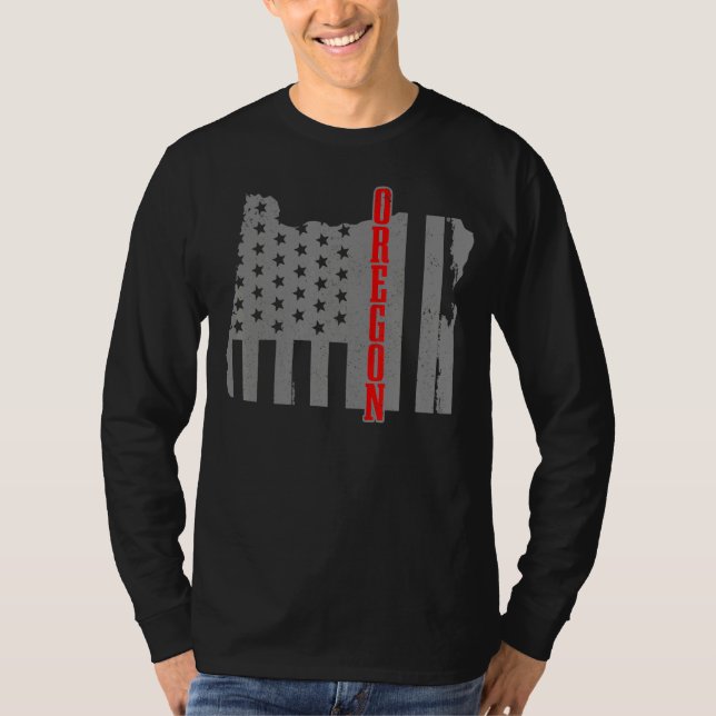 Oregon American Flag State Map Pride Patriotic 4th T-Shirt (Front)