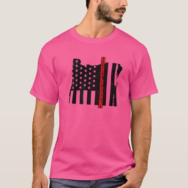Oregon American Flag State Map Pride Patriotic 4th T-Shirt (Front)