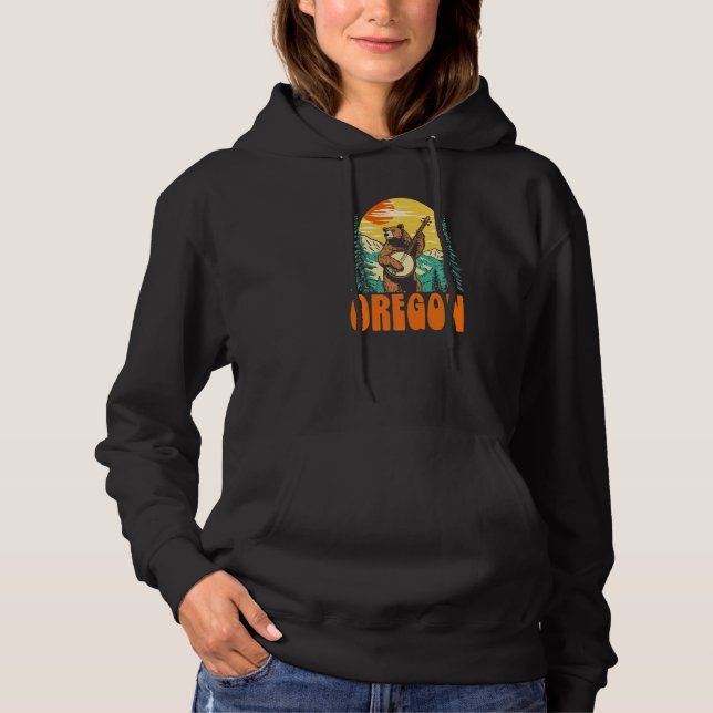 Oregon Banjo Picking Bear Outdoor & Music Hoodie (Front)