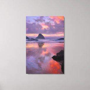 Oregon beach and sea stacks, sunset canvas print