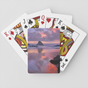Oregon beach and sea stacks, sunset playing cards