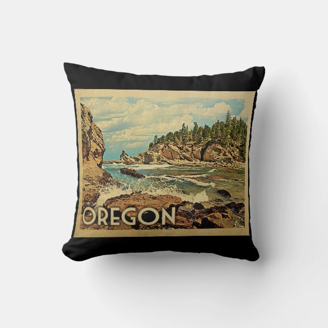 Oregon Beach Cliffs Vintage Travel Cushion (Front)