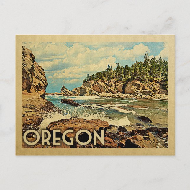 Oregon Beach Cliffs Vintage Travel Postcard (Front)