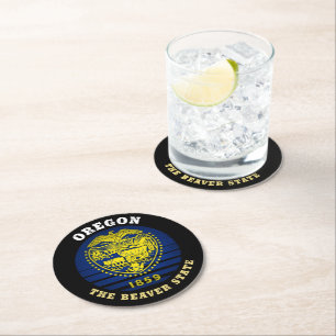 OREGON BEAVER STATE FLAG ROUND PAPER COASTER