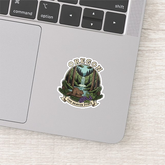 Oregon Beaver State Forest & Waterfall Emblem (Detail)