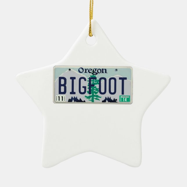 Oregon Bigfoot License Plate Ceramic Tree Decoration (Front)
