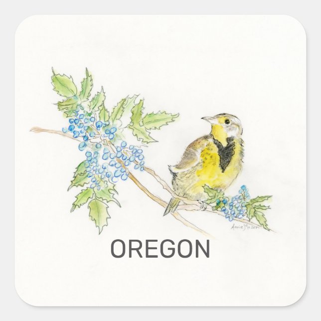 Oregon bird flower square sticker (Front)