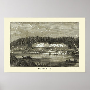 Oregon City, OR Panoramic Map - 1850 Poster