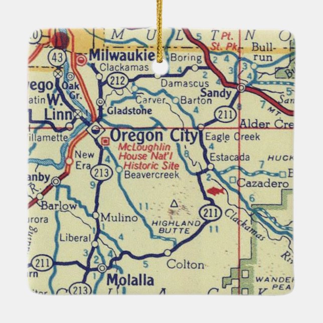 Oregon City Vintage Map Ceramic Ornament (Back)