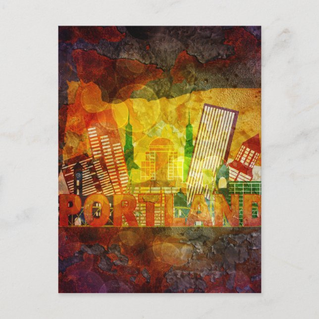 Oregon Cityscape in Map  Grunge Background Illustr Postcard (Front)