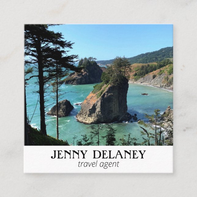Oregon Coast Beach Nature Ocean Photo Travel Square Business Card (Front)