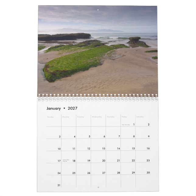 Oregon coast calendar (Jan 2027)