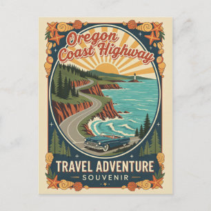 Oregon Coast Highway Retro Travel Postcard