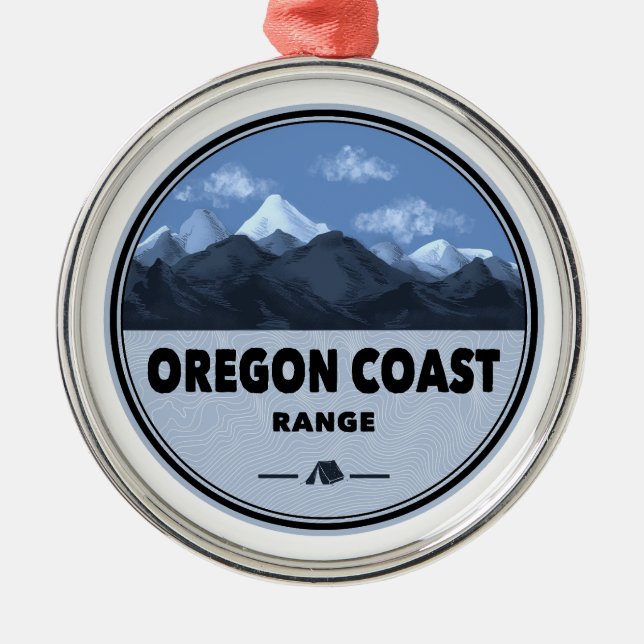 Oregon Coast Mountain Range Camping Metal Tree Decoration (Front)