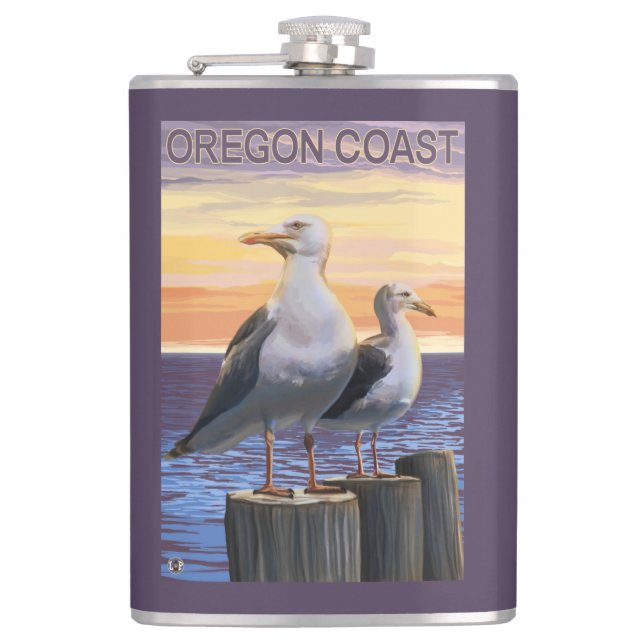 Oregon Coast Sea Gulls Hip Flask (Front)