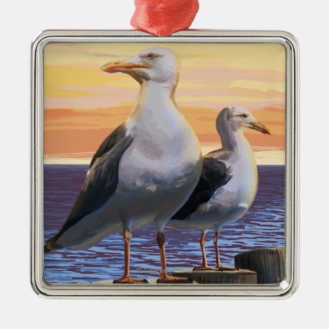 Oregon Coast Sea Gulls Metal Tree Decoration (Front)
