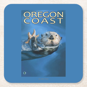 Oregon Coast Sea Otter Square Paper Coaster