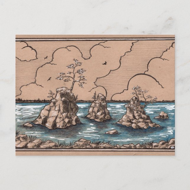 Oregon Coast Seastacks toned paper landscape art Postcard (Front)