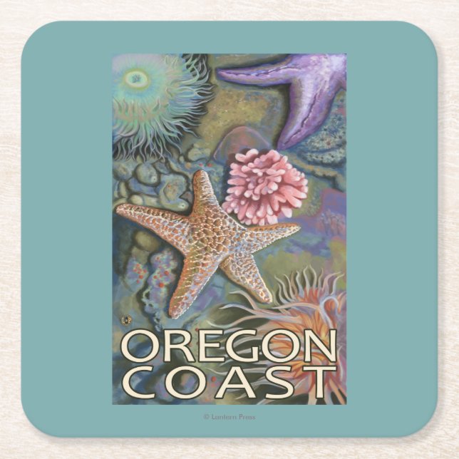 Oregon Coast Tidepool Square Paper Coaster (Front)