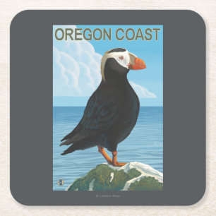 Oregon Coast Tufted Puffin Square Paper Coaster