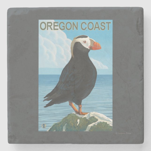 Oregon Coast Tufted Puffin Stone Coaster (Front)