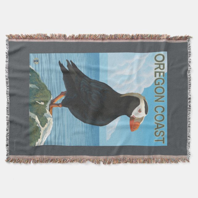 Oregon Coast Tufted Puffin Throw Blanket (Front)