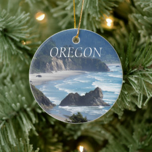 Oregon Coastline Photo Ceramic Tree Decoration